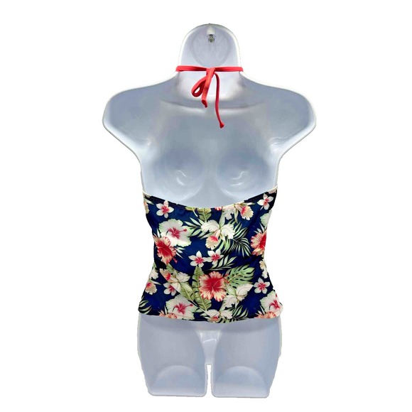 Bobbie Brooks Floral Halter Swim Top V Neck Tie In Back XL Beach Vacation Summer - Picture 2 of 10